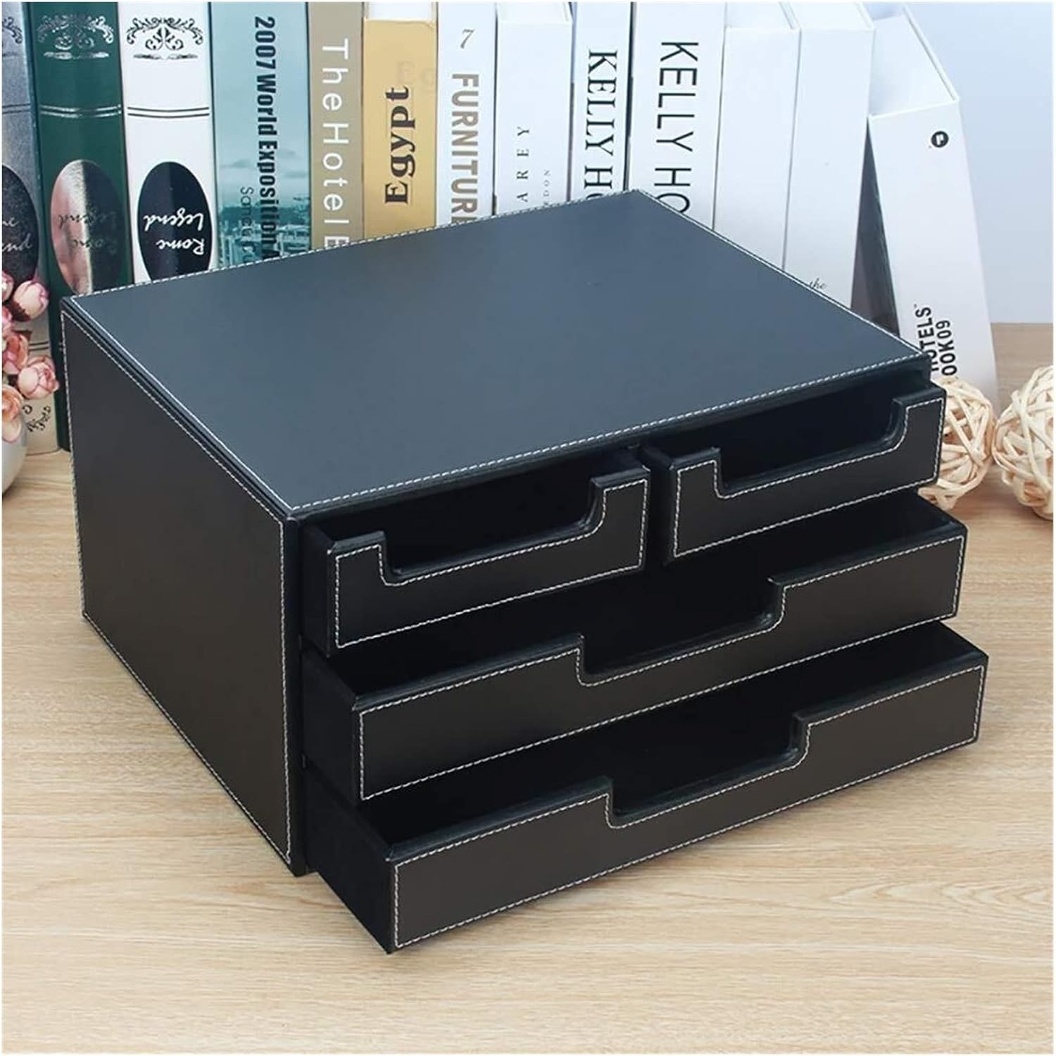 COAECJ Filing Cabinets,File Shelves for Desk 3 Floor File Holder Rack Shelves A4 Data Frame Storage Box Magazine Rack Finishing Rack 4 Drawers Bookshelf Wood Office Study