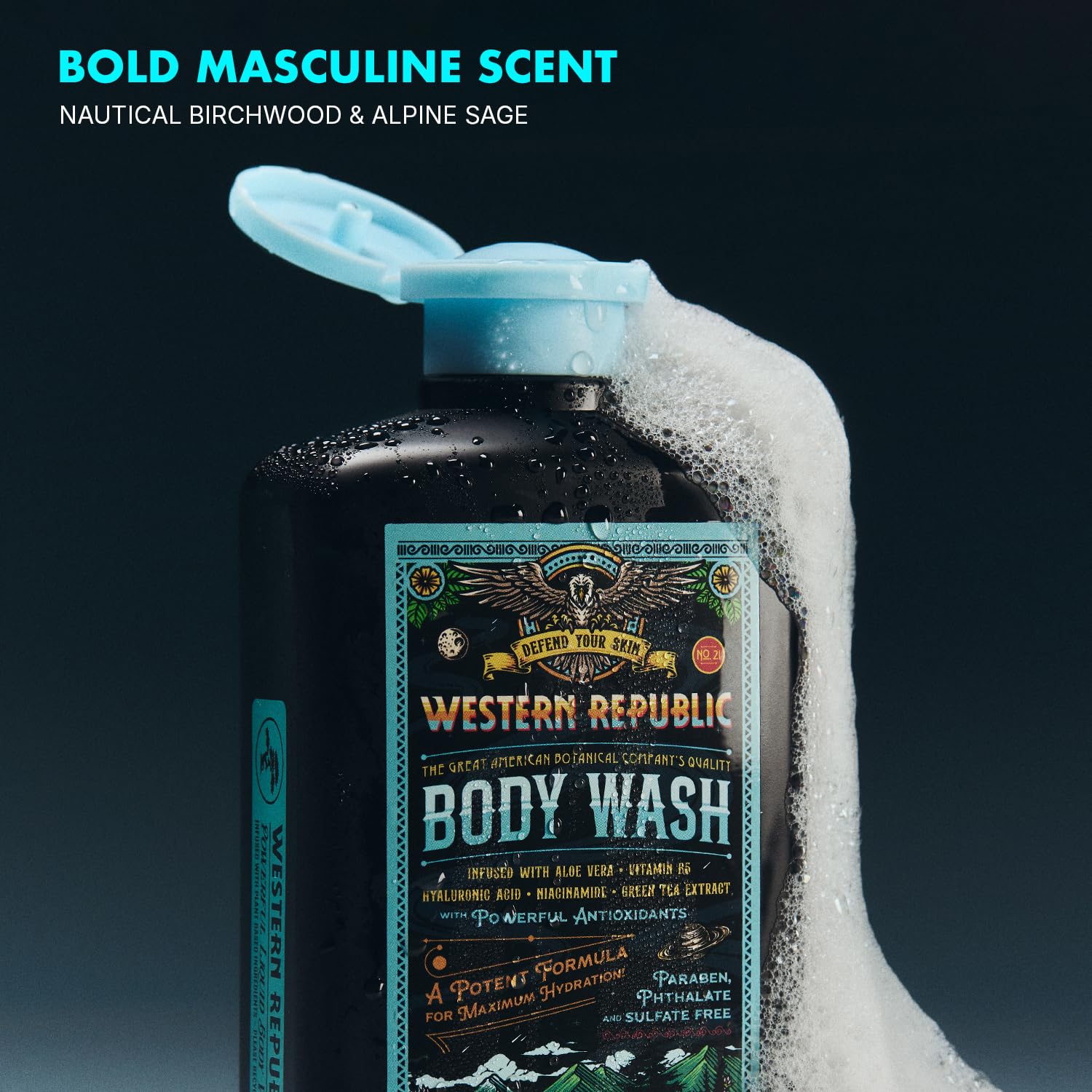 Men's Body Wash | Nautical Birchwood & Alpine Sage Scent and | Hydrating & Anti-Aging Formula with Aloe, Niacinamide & Hyaluronic Acid (2 Pack) | Made in USA