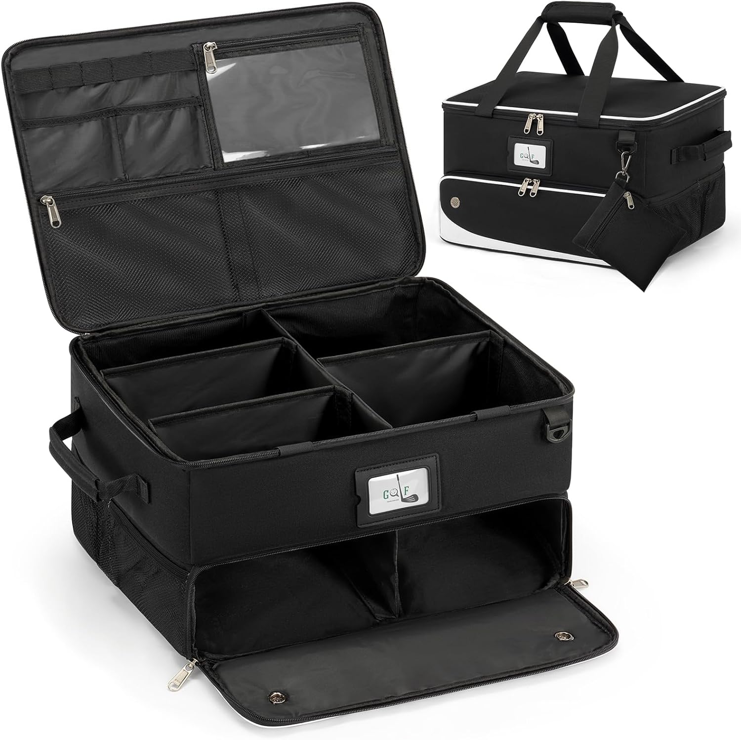 RAINSMORE Golf Trunk Organizer Golf Bag Organizers Golf Shoe Bag with Separate Ventilated Compartment for 2 Pair Shoes Golf Accessories for Balls, Gloves, Clothes