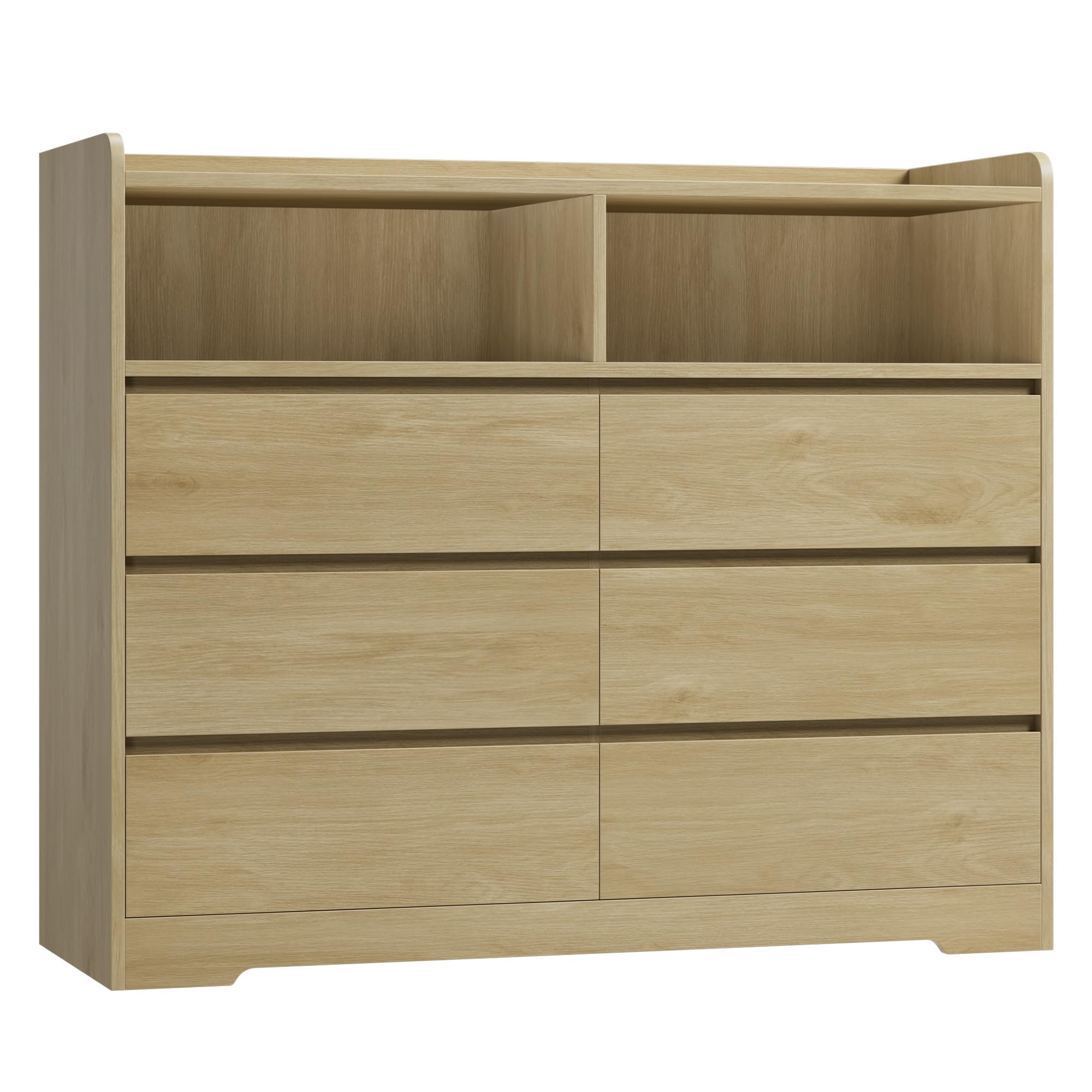 FOREHILL Comodas y Cajoneras Dormitorio Roble Anch. 120 cm Cajonera Armario Interior Comoda 6 Cajones 2 Compartimentos Abiertos para Salón Dormitorio Pasillo 120x40x100 cm