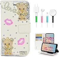 Vista 5 de STENES Bling - Funda tipo cartera compatible con iPod Touch de 7ª generación (2019), elegante, diseño 3D hecho a mano de libélula y mariposa, funda