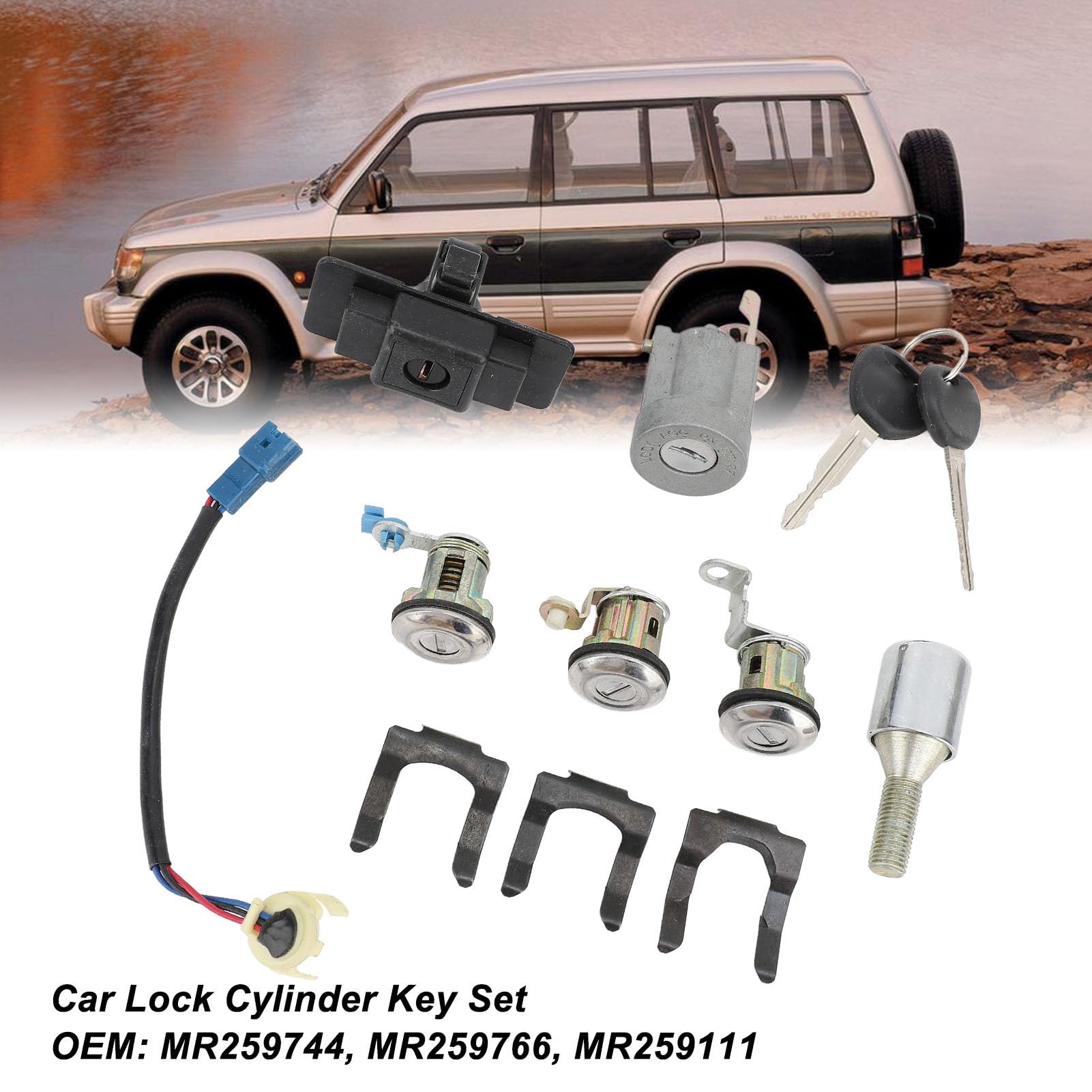 Set di Chiavi per Cilindro Serratura Completa per Auto MR259111 Sostituzione per Pajero Montero 2° Dal 1990 Al 2004, Parte dell'articolo di Controllo Garantisce Che MR259744 Sostituisca il