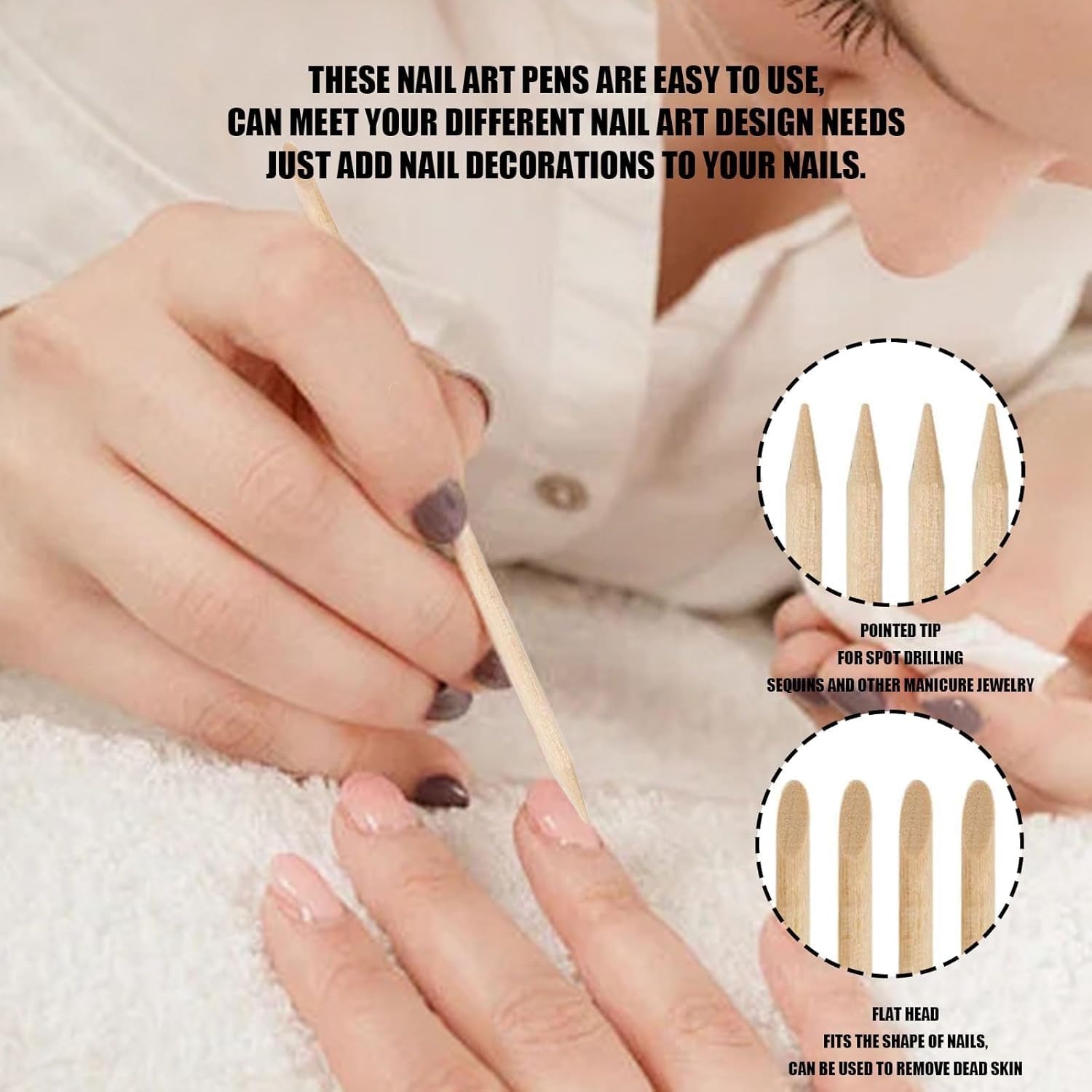 COSLUXE Orange Wood Nail Sticks Double Sided Multi Functional Cuticle Pusher Remover Manicure Pedicure Tool for Manicure Pedicure 100 PCS SET 1