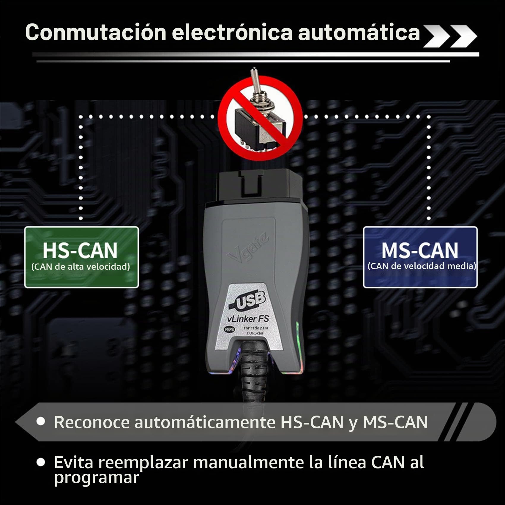 vLinker FS OBD2 USB Adaptador para FORScan HS/MS-CAN Cambio automático