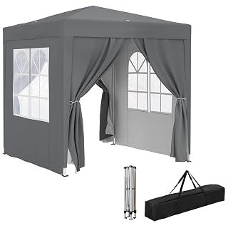 Outsunny Tonnelle de Jardin extérieure 2 x 2 m, tonnelle Pliante Pop-up, réglable en Hauteur, Protection UV, Cadre en Acier, 4 côtés Amovibles, pour Camping, Festival, Plage, Sac de Transport, Gris - Amazon product rated Grade B