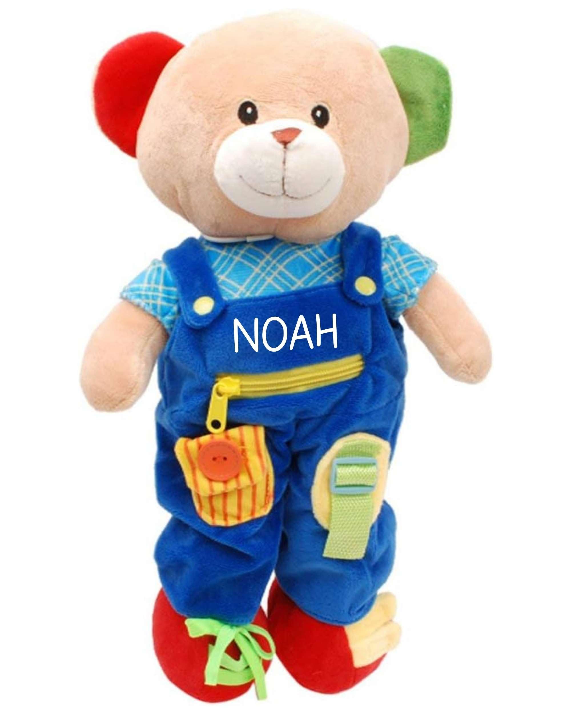 Linzy Personalized 16’’ Soft Educational Teddy Bear with Removable Outfit – Plush Learning Toy with Buttons Zippers Snaps for Toddlers Kids – Fine Motor Skills, Problem Solving Practice