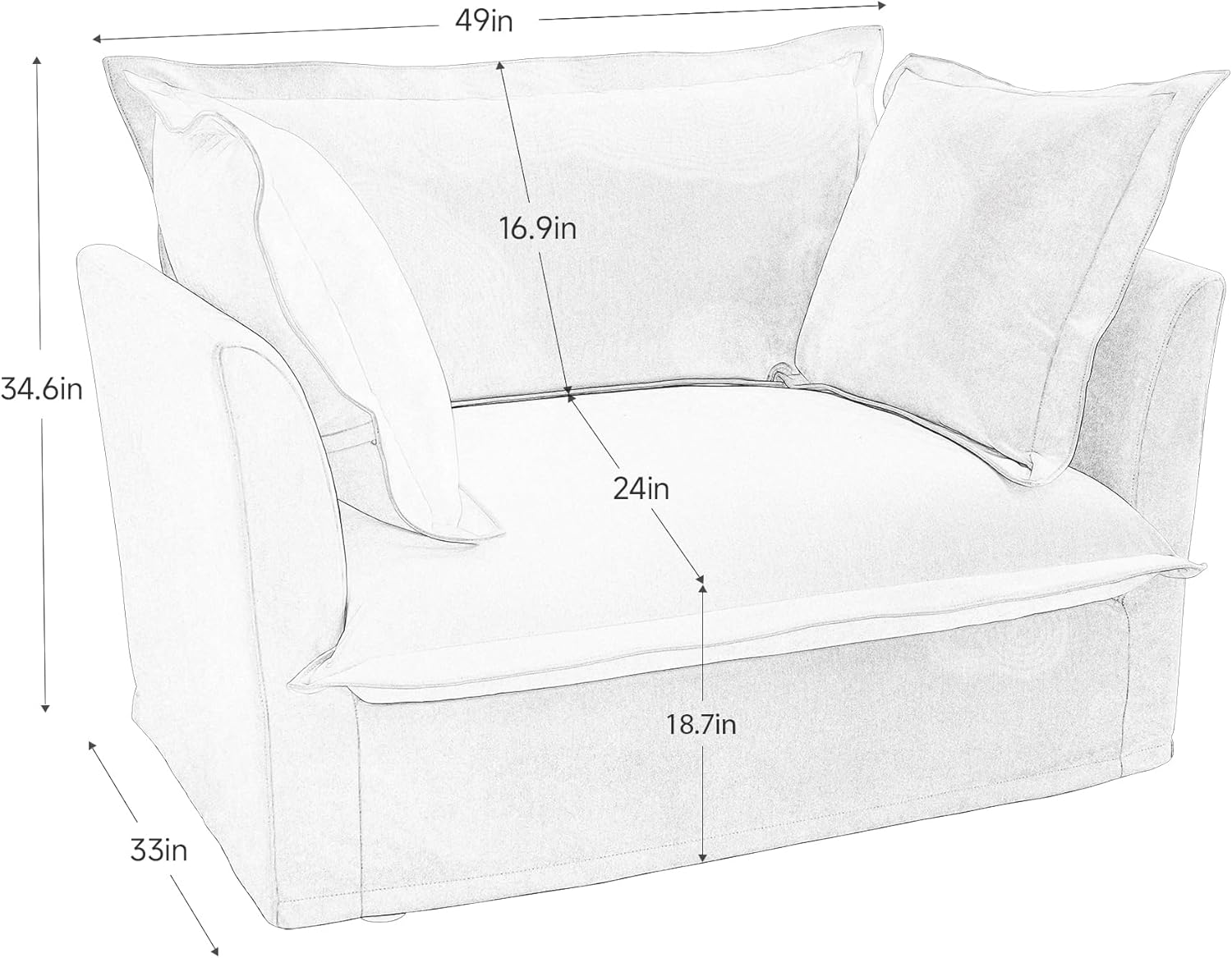 Chenille Oversized Accent Chair, 49” W Big Comfy Cloud Chair, Cozy Lounge Armchair for Living Room, Bedroom, Family Room, Reading Nook, Cover Removable, Black