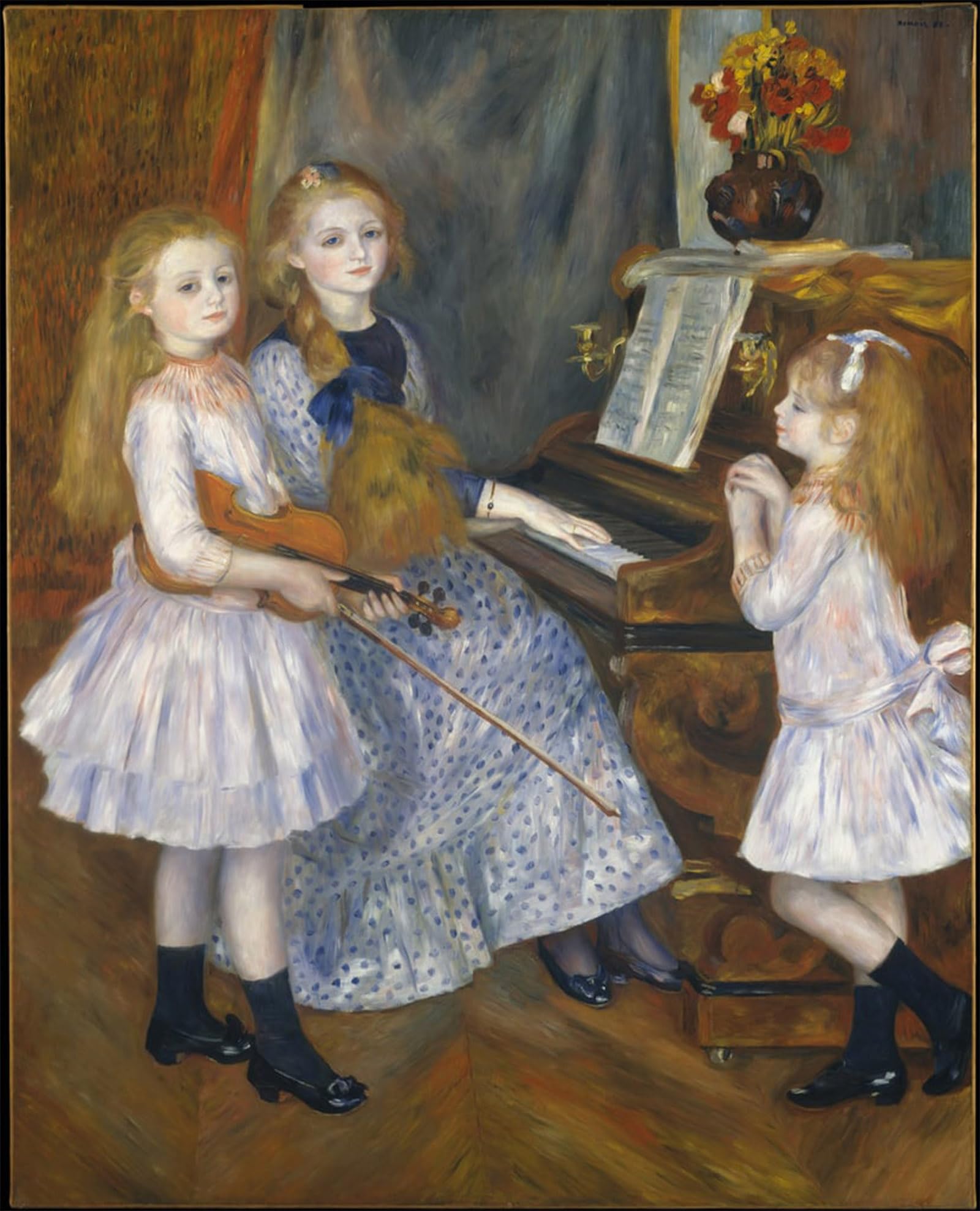 ARTXLXXBN Famous Painting Canvas Artwork Graffiti Print the Daughters of Catulle Mendes At the Piano by Pierre Auguste Renoir Portrait Canvas Image for Home Decor 60x90cm