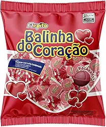 Pirulito Flopito Balinha do Coração Recheado 500g C/50un Morango com Leite Condensado Florestal