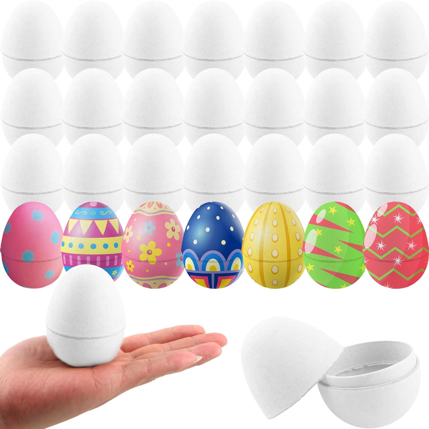 30 Pack 3.4 Inch DIY Paper Mache Eggs Easter Empty Eggs Easter Decorations for Kids Adults Craft Easter Egg Hunt Party Favors