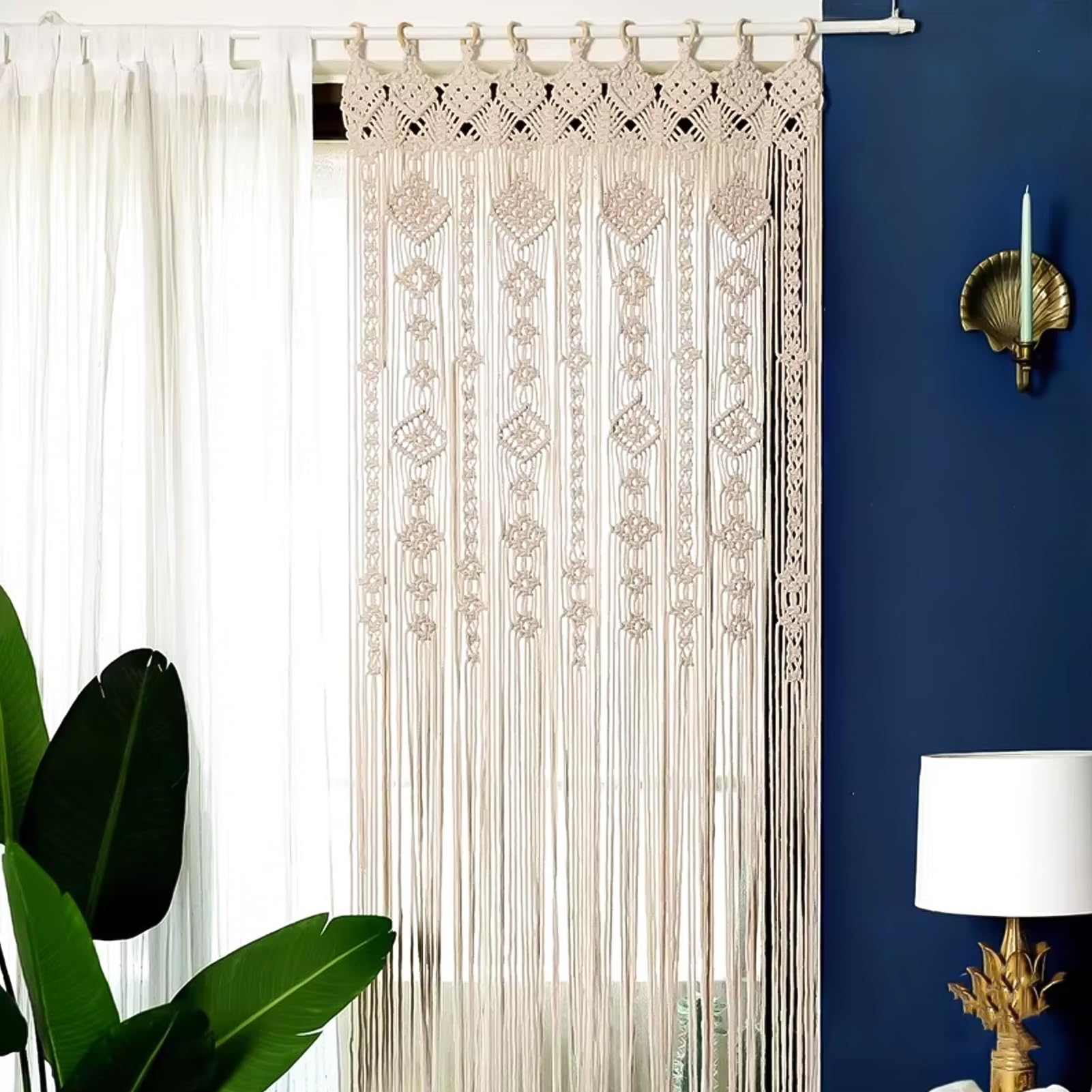 Makramee-Wandbehang-Vorhang,Boho Türvorhang,35.43*74 in,Mittel Gewebt Tapisserie Makramee,Handgewebte Baumwollseil Türvorhänge,für Wohnzimmer Schlafzimmer Bohemian Home Decor Hochzeit Kulisse