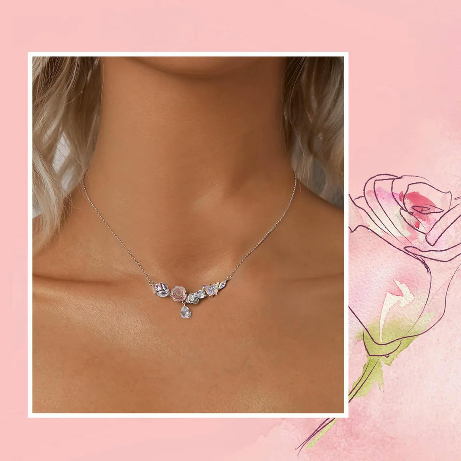 Collana Con Fiore Romantico In Argento Sterling 925, Catena A Farfalla Fantasy Per Donna, Regalo Di Alta Gioielleria Per San Valentino