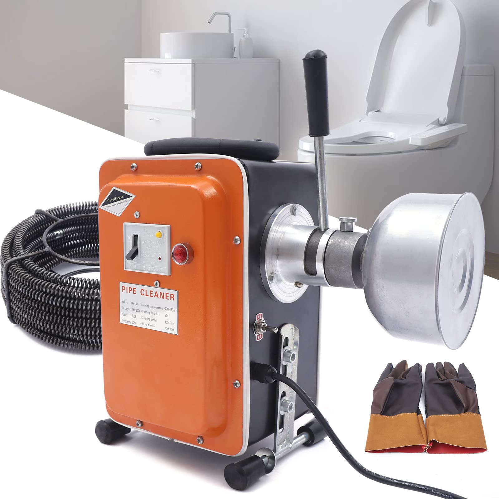 Urządzenie do czyszczenia rur, 750 W, do czyszczenia odpływów, do rur o średnicy 20-110 mm, do odpływu w łazience lub kuchni