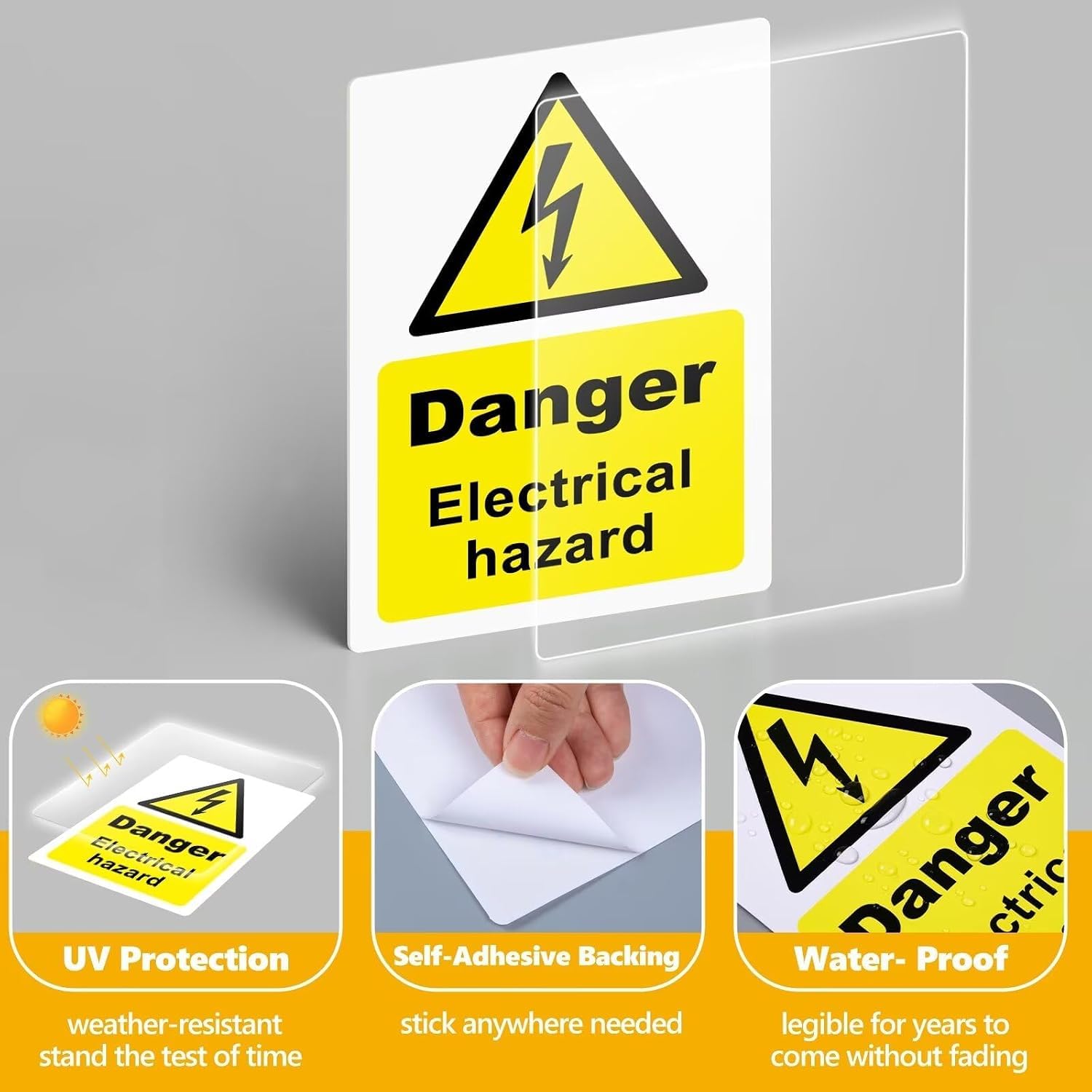 Lot de 50 autocollants d'avertissement de danger électrique, 150 x 100 mm