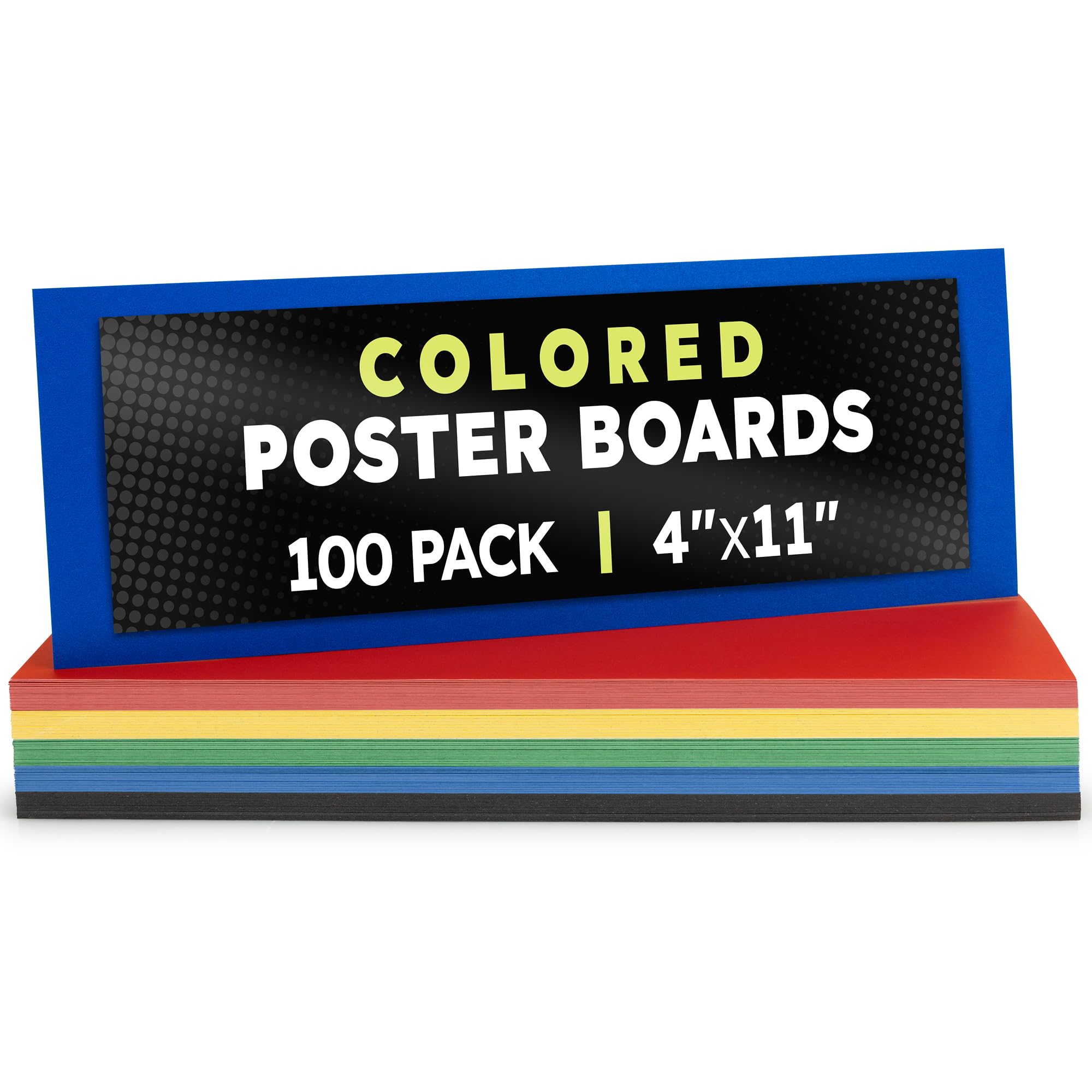 Hygloss Colored Poster Board 4 x 11, 100 Pack, Assorted Standard Colors