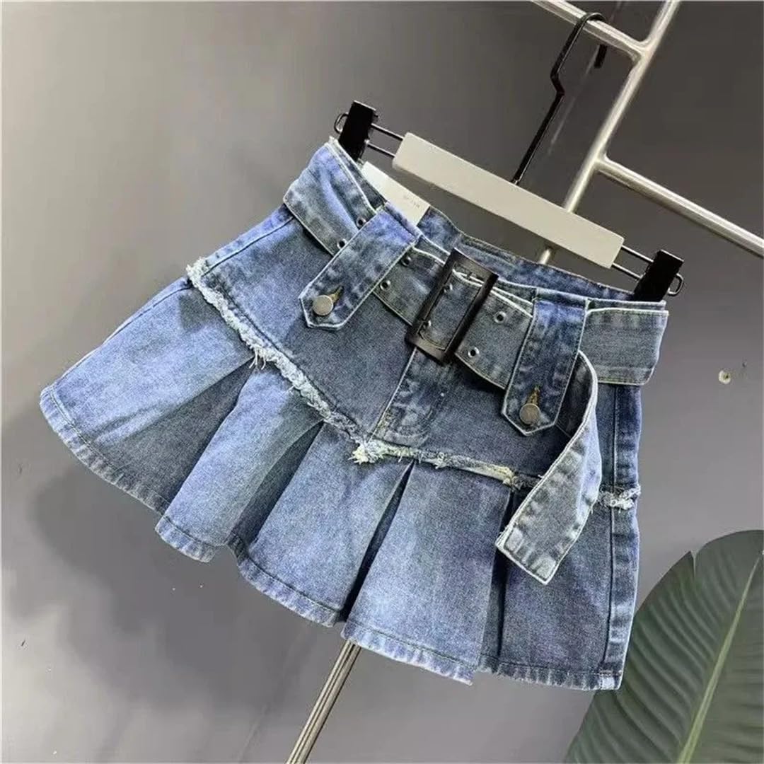 Gonna da donna vintage a pieghe in denim Street Slim a forma di A mezza lunghezza
