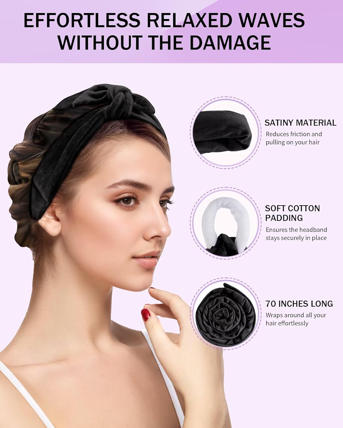Heatless Curls Overnight Headband,Hair Curlers to Sleep in,No Heat Blowout Rods for Long Hair with Bonnet Sleepy Tie