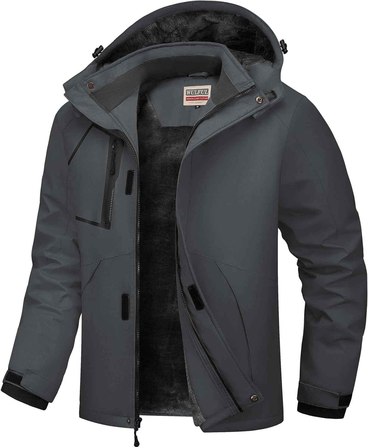 WULFUL Men’s Waterproof Ski Jacket Warm Winter Coats Windproof Winter Jackets for Men Fleece Lined Windbreaker with Hood