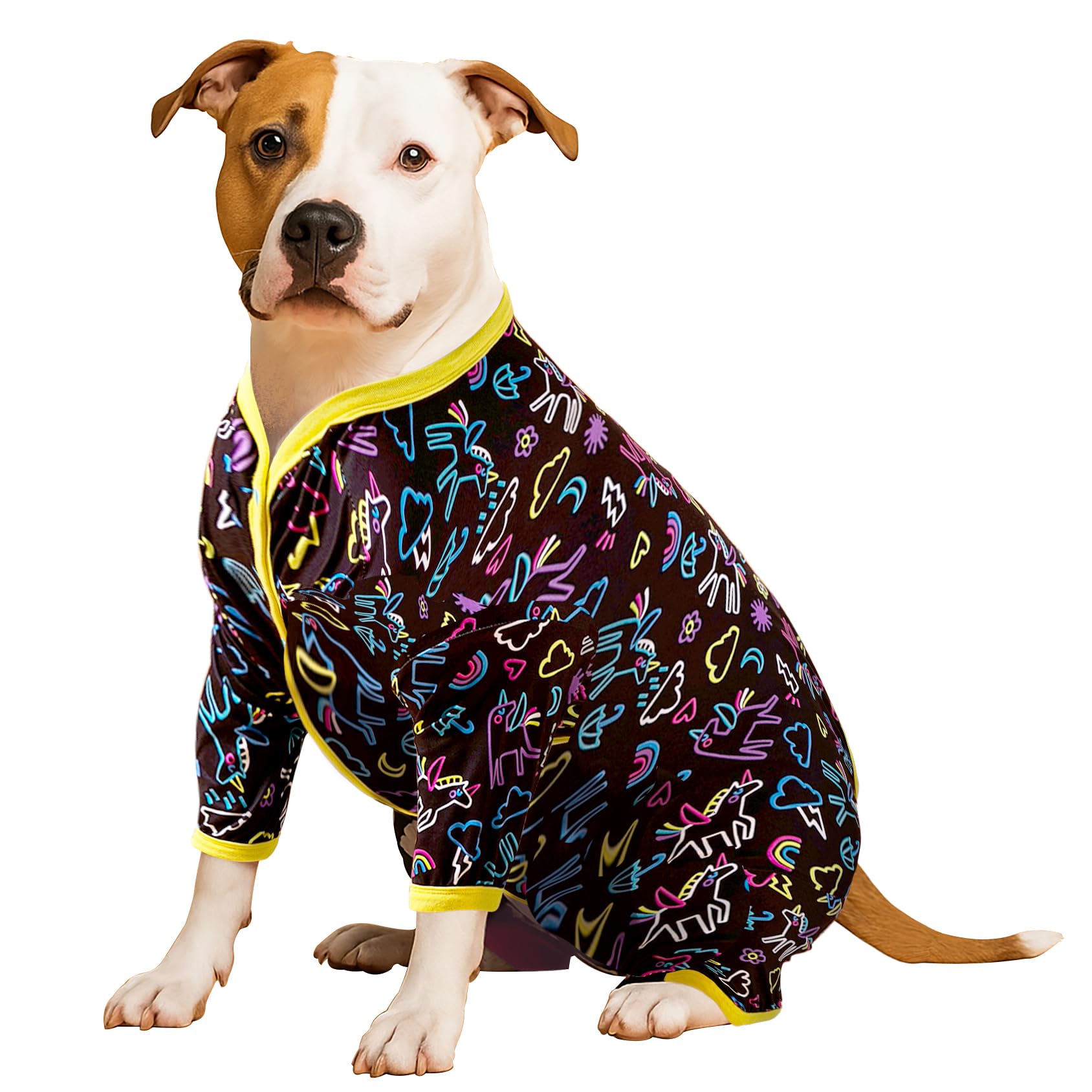 LovinPet Large Dog Pajamas - Stretch Knit Dog Shirt, PJs for Pitbulls, Unicorn Print, Lightweight Pullover Pet PJs, Pet Pajamas for Dogs, Pitbull