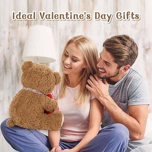 Miniatura 3 de MorisMos Oso de peluche para el día de San Valentín, 17 pulgadas, regalo de San Valentín, oso de peluche con corazón rojo grande para novia, esposa,