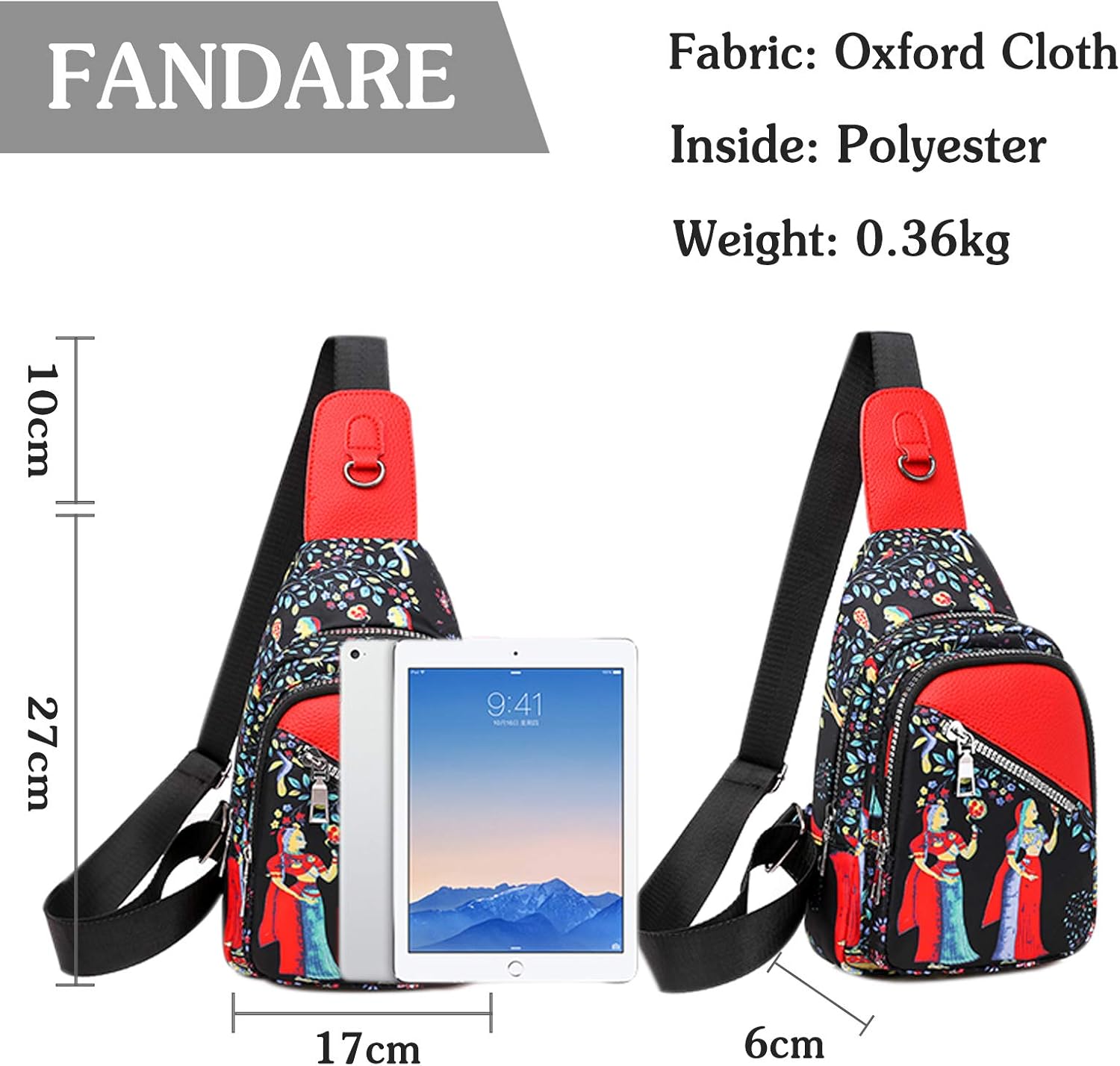FANDARE Women Sling Bag Fashion Shoulder Crossbody Backpack Girl Chest Bag Lady Shoulder Bag Sport Gym Outdoor Hiking Daypacks Durable Oxford Cloth Tree