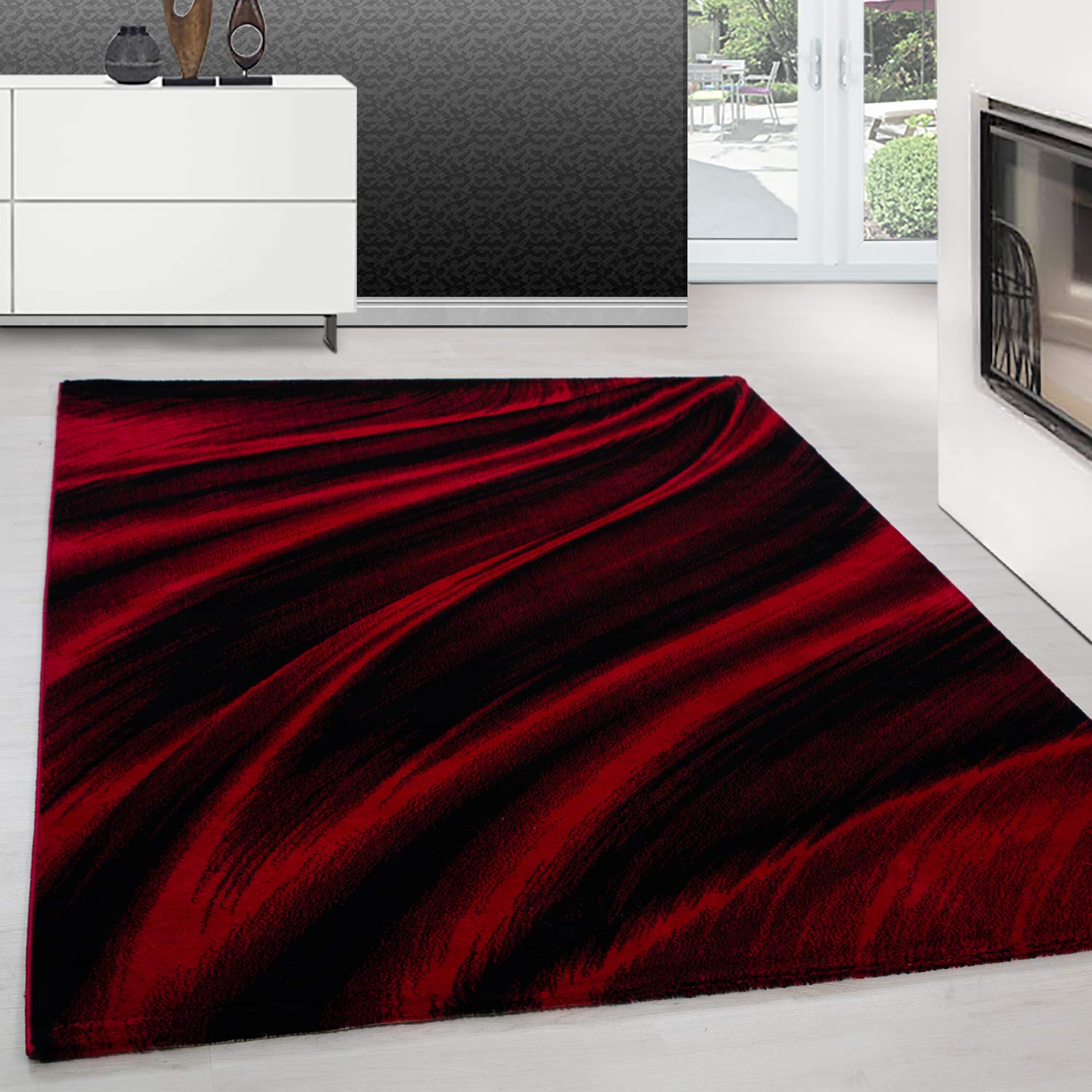 Tapis poils courts Teppium 140x200cm, vagues rouges anti-fatigue
