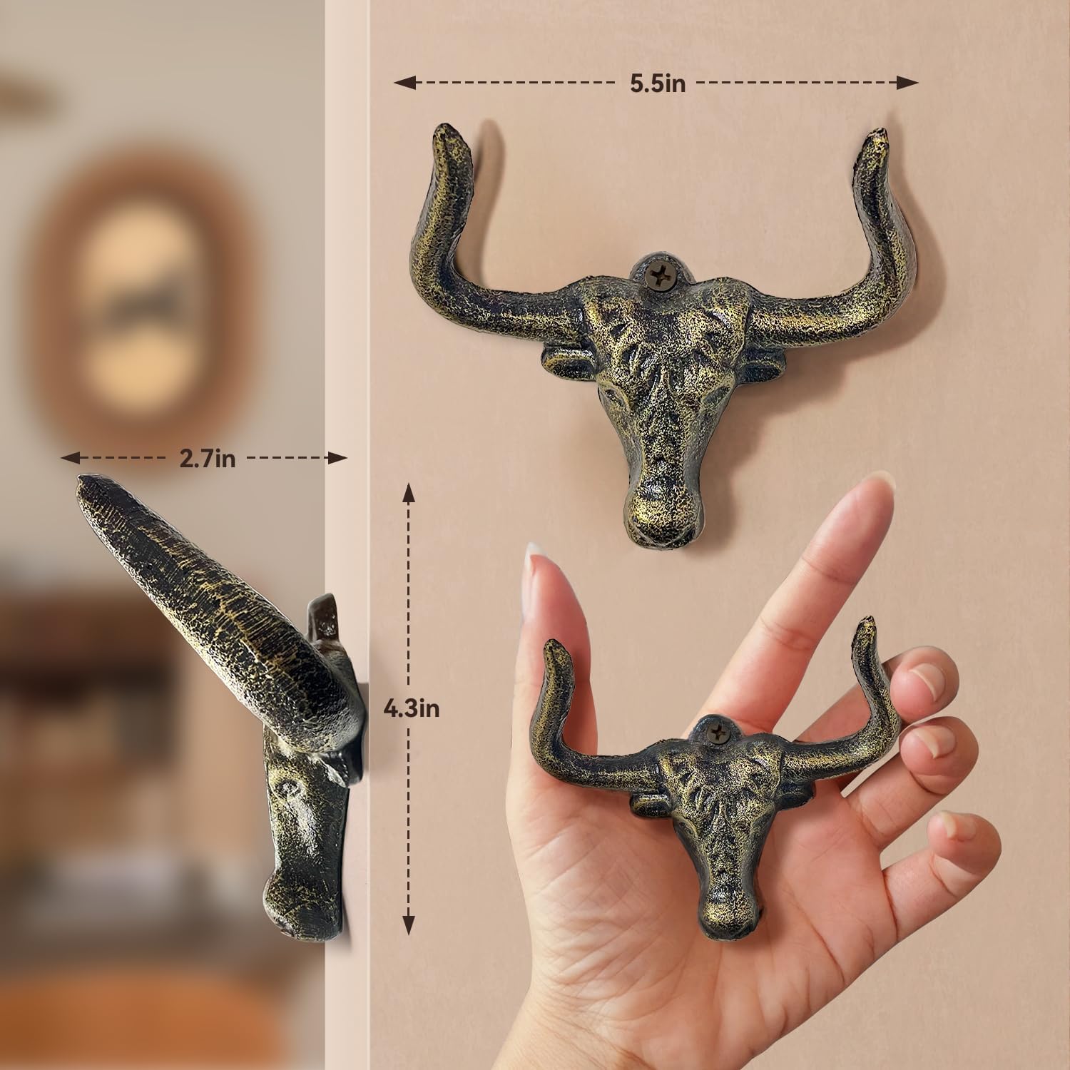 Cowboy Hat Rack Wall Mount 2PC Cowboy Hat Holder Hooks Western Hat Rack Metal Cowboy Hat Hooks Rustic Western Decor Hat Hanger