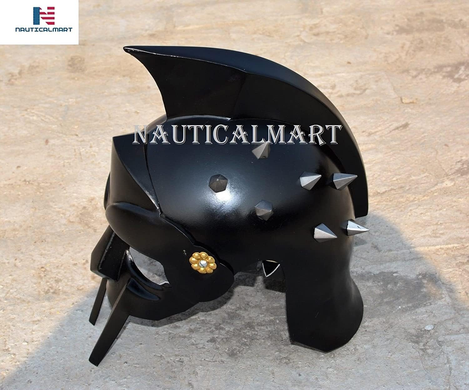 Black Ancient Roman Gladiator Replica Armor Helmet by Nauticalmart
