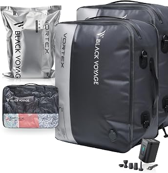 Black Voyage Reusable Vacuum Compression Travel Bag for Carry-On Suitcase and Backpack, Recycled IPX8 Waterproof Space Saver Vacpack 2-Pack, 41L - Pump Included