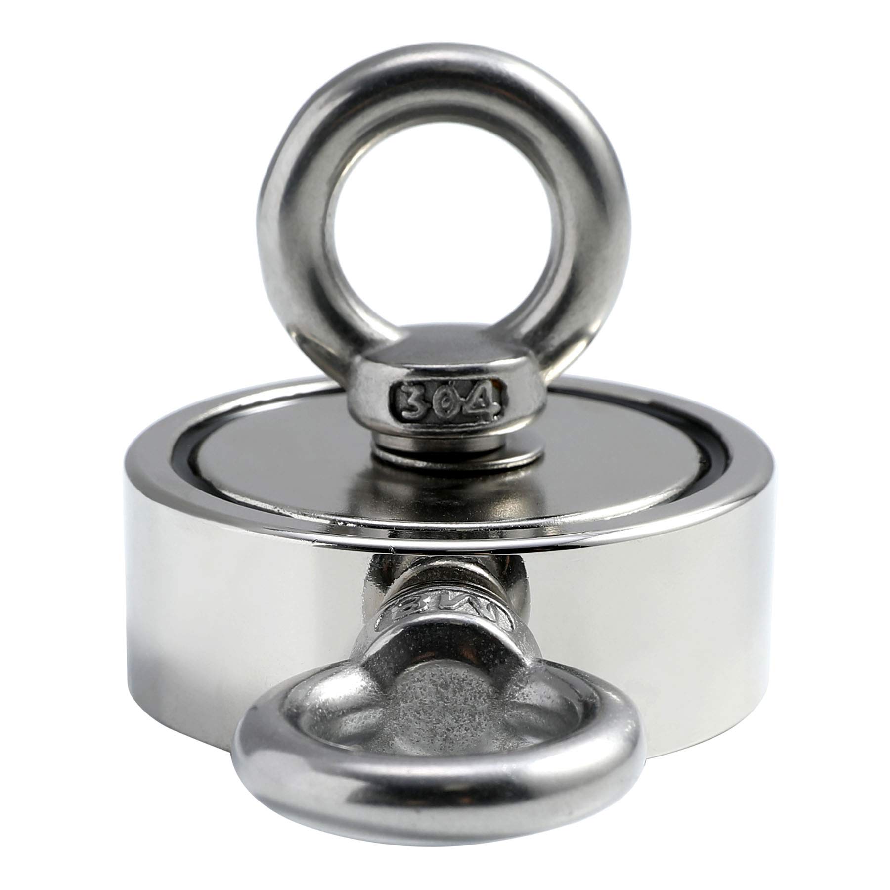 Magneti da Pesca al Neodimio a Doppia Faccia Kit Pesca Magnete Forza di Trazione Rotonda Golfare con Corda da 10m (60mm)