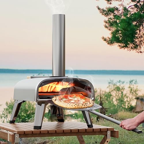 Miniatura 5 de aidpiza Horno de pizza al aire libre de 12 pulgadas con piedra redonda giratoria para pizza, portátil, con termómetro integrado, estufa de pizza