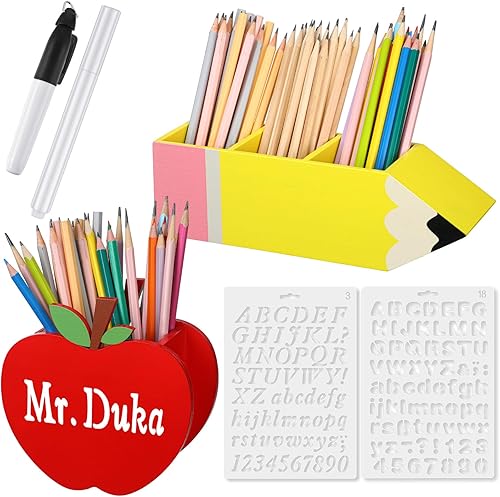 Kisston 6 piezas de regalo para profesores de regreso a la escuela, con forma de lápiz de madera, organizador de soporte en forma de manzana, regalo