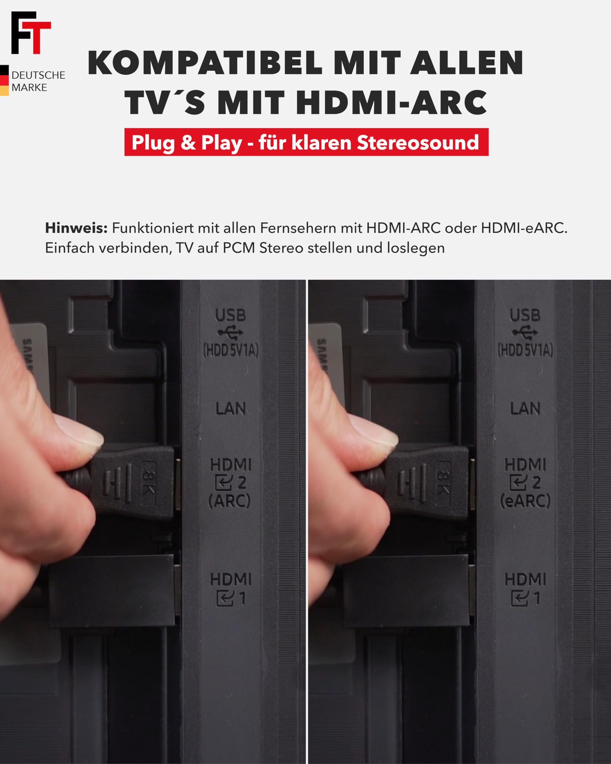 FeinTech HDMI ARC Audio Extractor Adapter für TV mit Lautstärke-Steuerung Cinch AUX Klinke 3.5mm