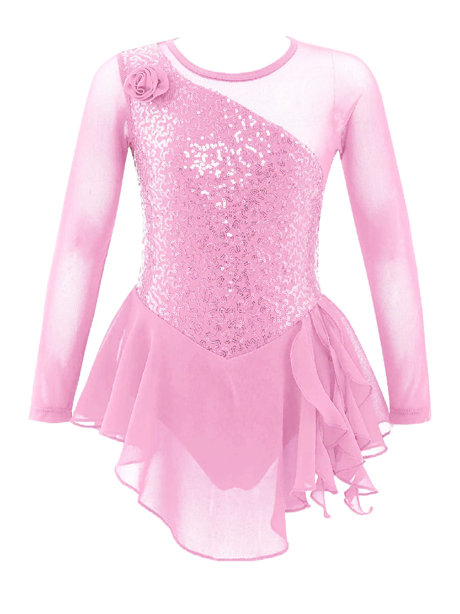 MSemis Vestido Patinaje de Manga Larga para Niña Leotardos de Danza Maillot con Falda Gimnasia Rítmica con Pedrería Brillante Disfraz de Bailarina 4-16 Años — view 13