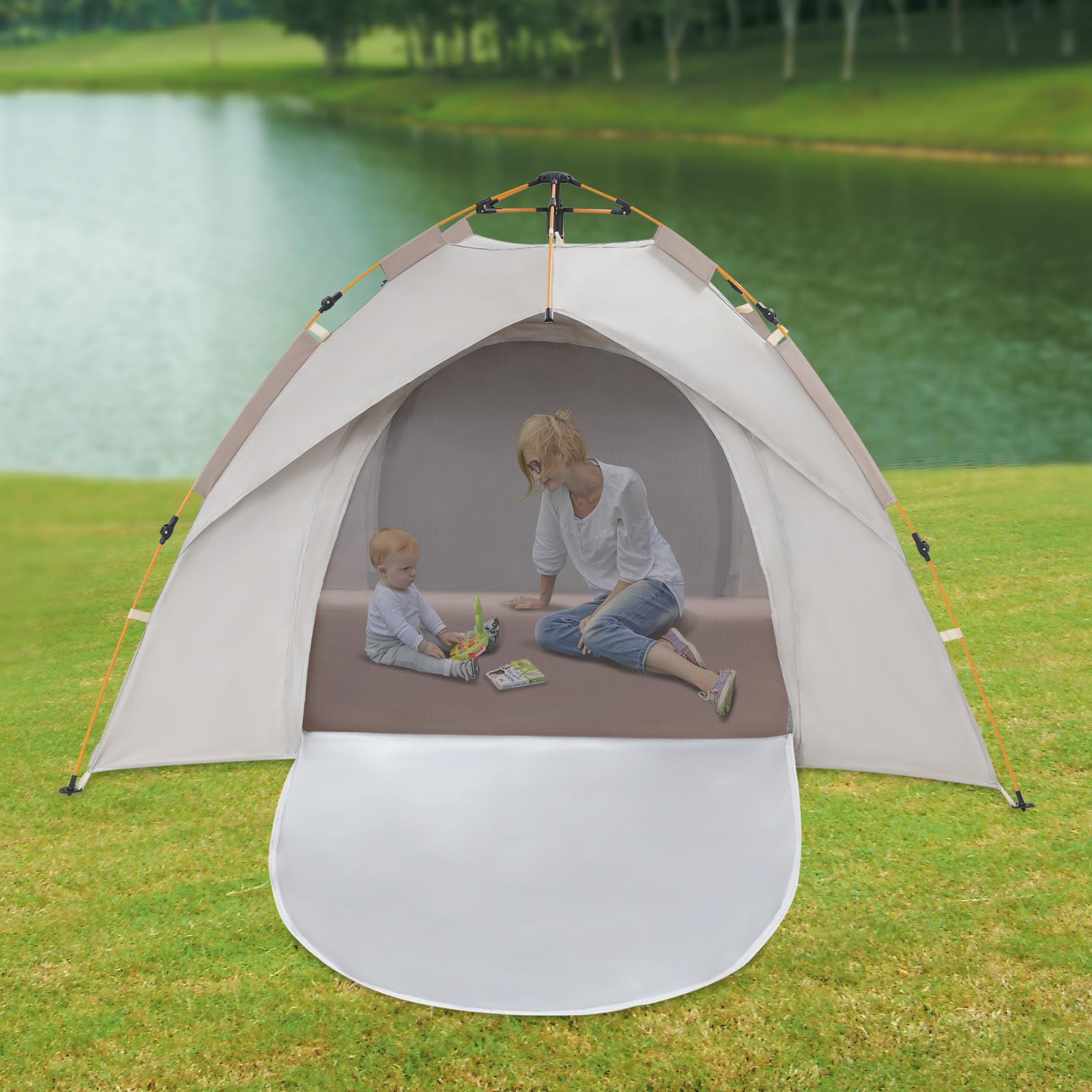 Tienda de campaña instantánea para 3 personas, tienda de campaña con 2 ventanas de malla y bolsa de transporte, tienda de campaña familiar domo impermeable y resistente al viento para camping familiar