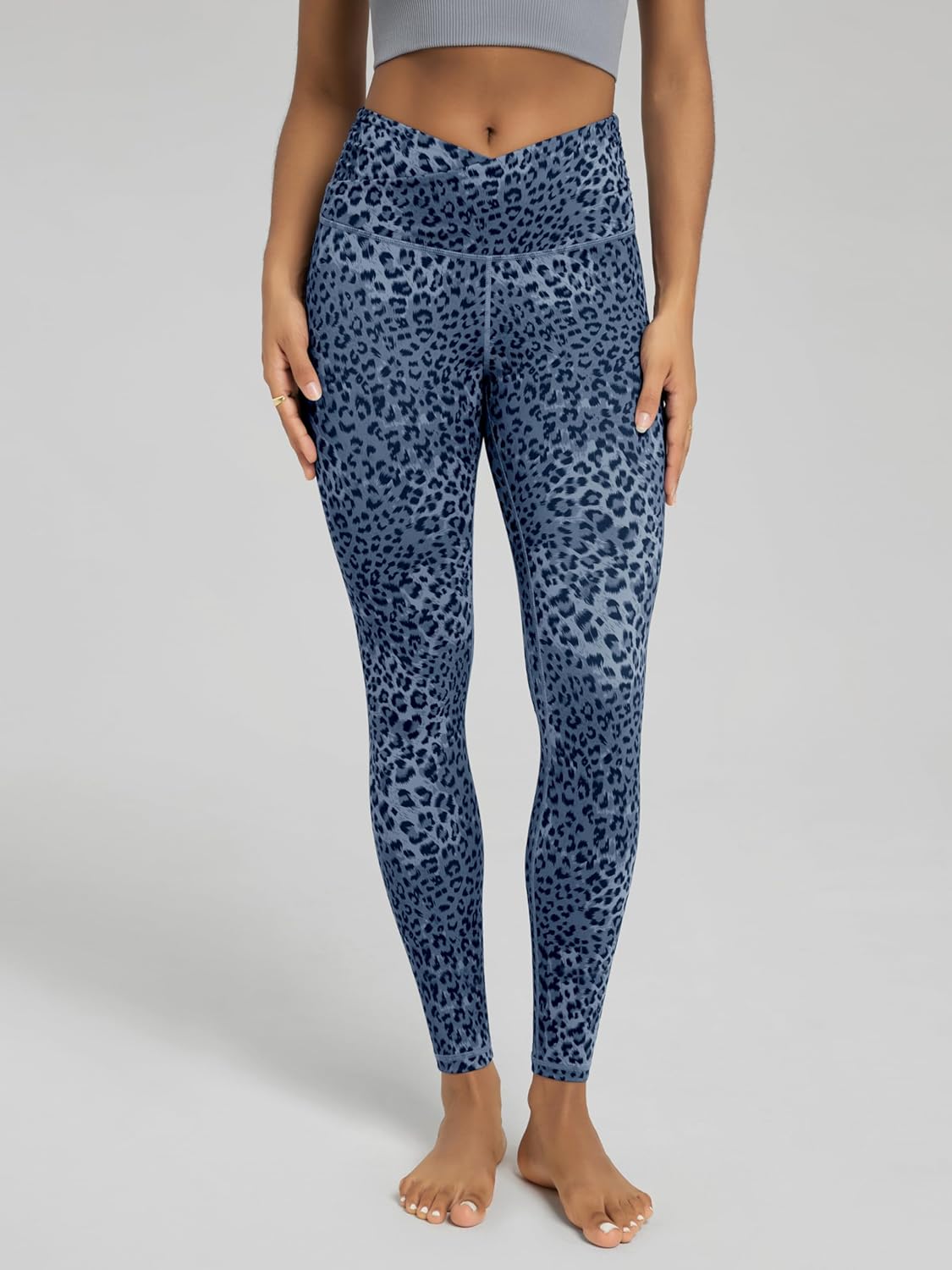 ODODOS Women's Cross Waist Yoga Leggings with Inner Pocket, 23"/25"/28" Gathered Crossover Workout Yoga Pants - Image 2