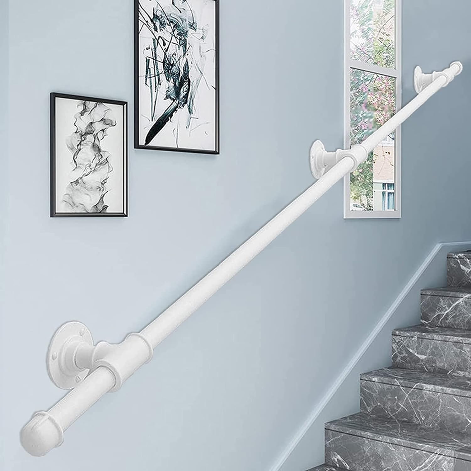 Industrial Staircase Handrail (1ft-20ft). Wall Mount Banister, Wrought Iron Pipe Stairs Railings, Indoor Outdoor Stairs Porch Deck Hand Rail, Grab Bar Kit (Size : 1ft)