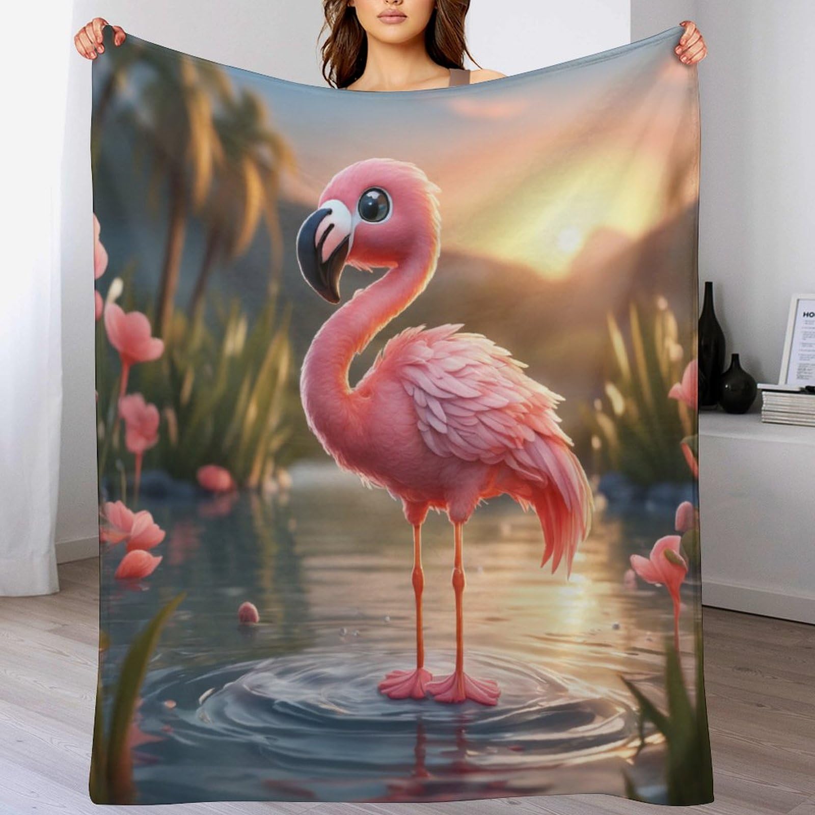 Couverture flamant rose en flanelle polaire 130x180 cm pour lit et canapé