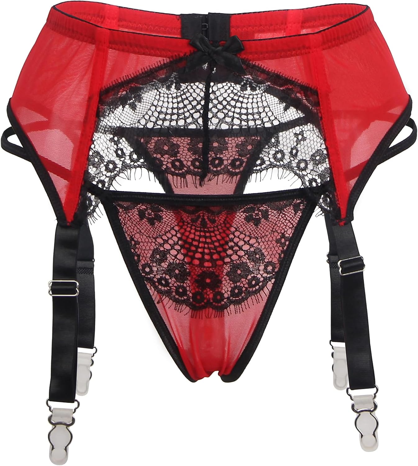 comeondear Women Sexy Garter Belt with Thong Lace Plus Size Garter Belt Lingerie Set Floral Suspender Belt with 4 Strap Clips - Image 6