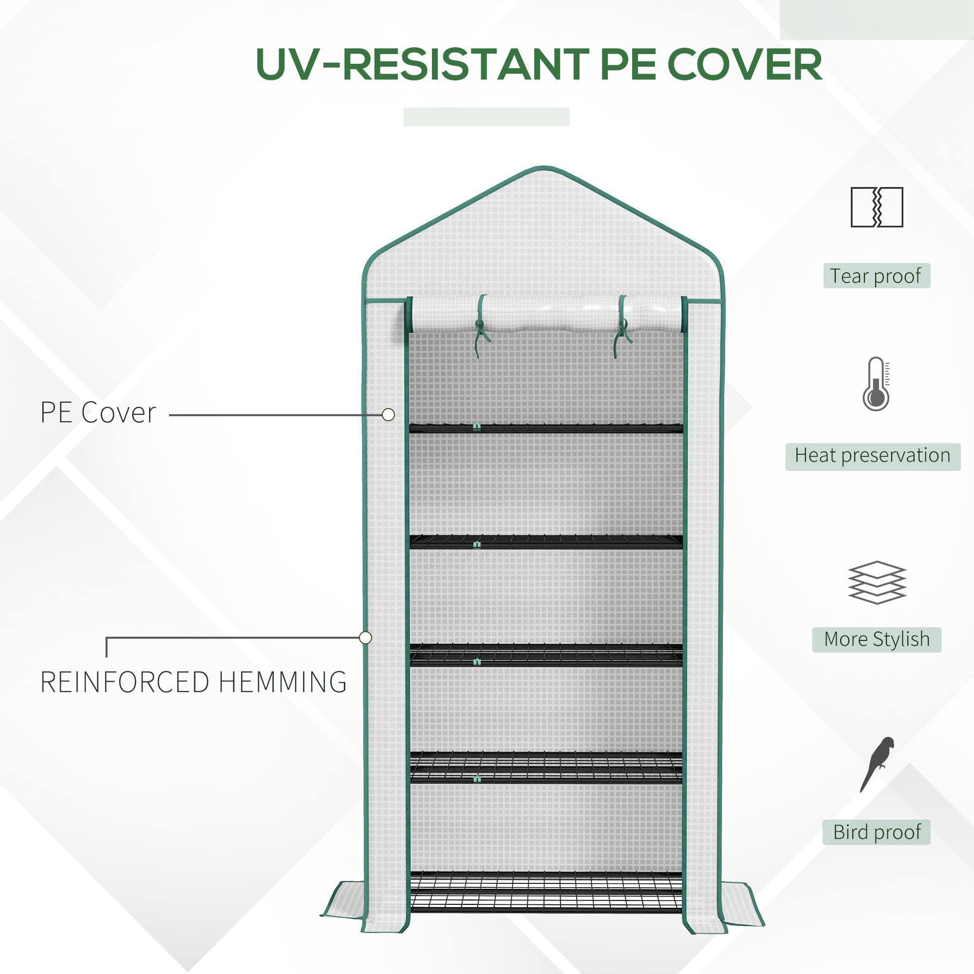 Outsunny Serra da giardino per balcone 5 livelli con 1 porta avvolgibile, telaio in acciaio e telo PE rinforzato per impieghi gravosi dim. 90L x 49W x 193H cm