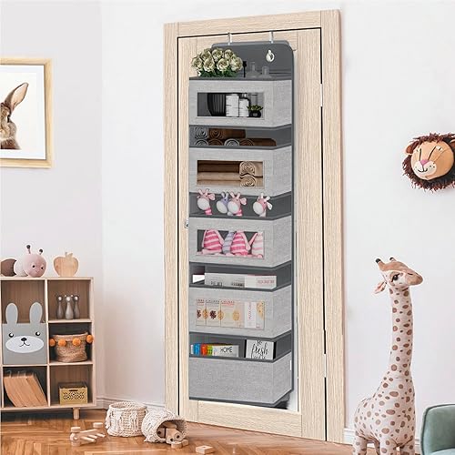 Miniatura 2 de VERONLY Organizador colgante para colgar sobre la puerta con 5 bolsillos grandes, ventanas transparentes de montaje en pared y 2 ganchos de metal