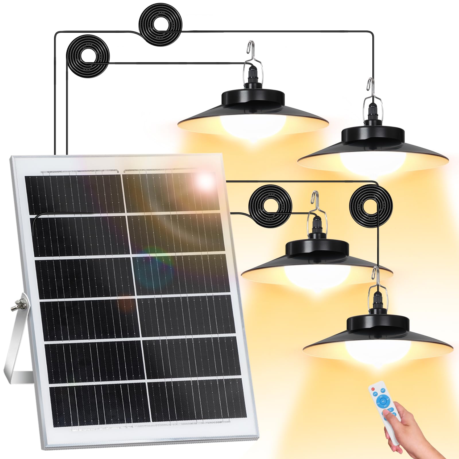 Solarlampen für Außen Hängend mit Fernbedienung, Solar Hängelampe/Solar Lampe Dimmbare&Zeitgesteuerte Solarlampe IP65 Wasserdichte Solarleuchte Hängend mit 5m Kabel für Garten Balkon Pavillon