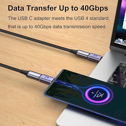 Miniatura 3 de AreMe Paquete de 2 adaptadores USB C macho a hembra, adaptador USB tipo C compatible con 100 W, 40 Gbps, 8K a 60 Hz para Thunderbolt 43, MacBook