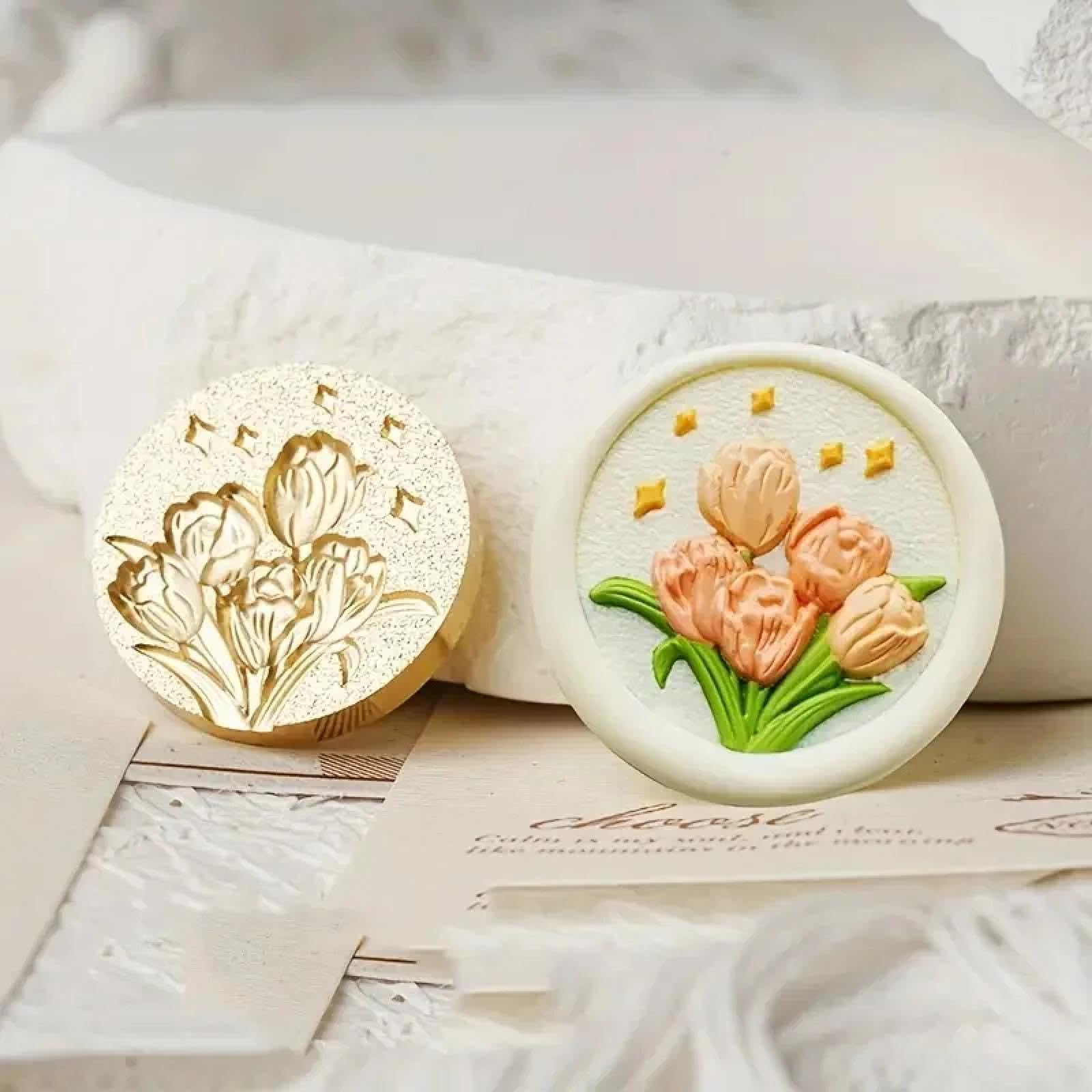 Cachet de cire tulipe 3D avec manche pour scrapbooking et enveloppes