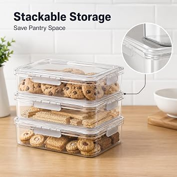 Cracker Storage Container, Biscuit Tins Large Airtight Biscuit Container with Hidden Handles, Clear Biscuit Box Cookie Storage Container for Fridge, Freezer, Pantry