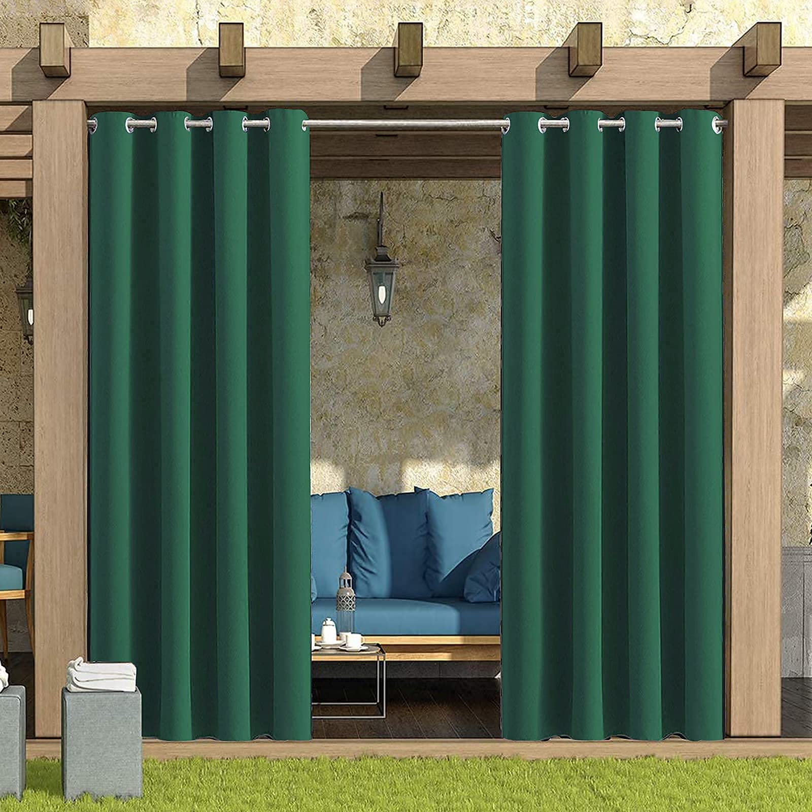 ele ELEOPTION Outdoor Vorhänge Wasserabweisend, UV Schutz Outdoor Vorhang mit Ösen,Winddicht Blickdicht Vorhang Innen und Außen Gardinen für Garten Hof Balkon (Dunkelgrün, 1 Stücke/ 254 X 274CM)
