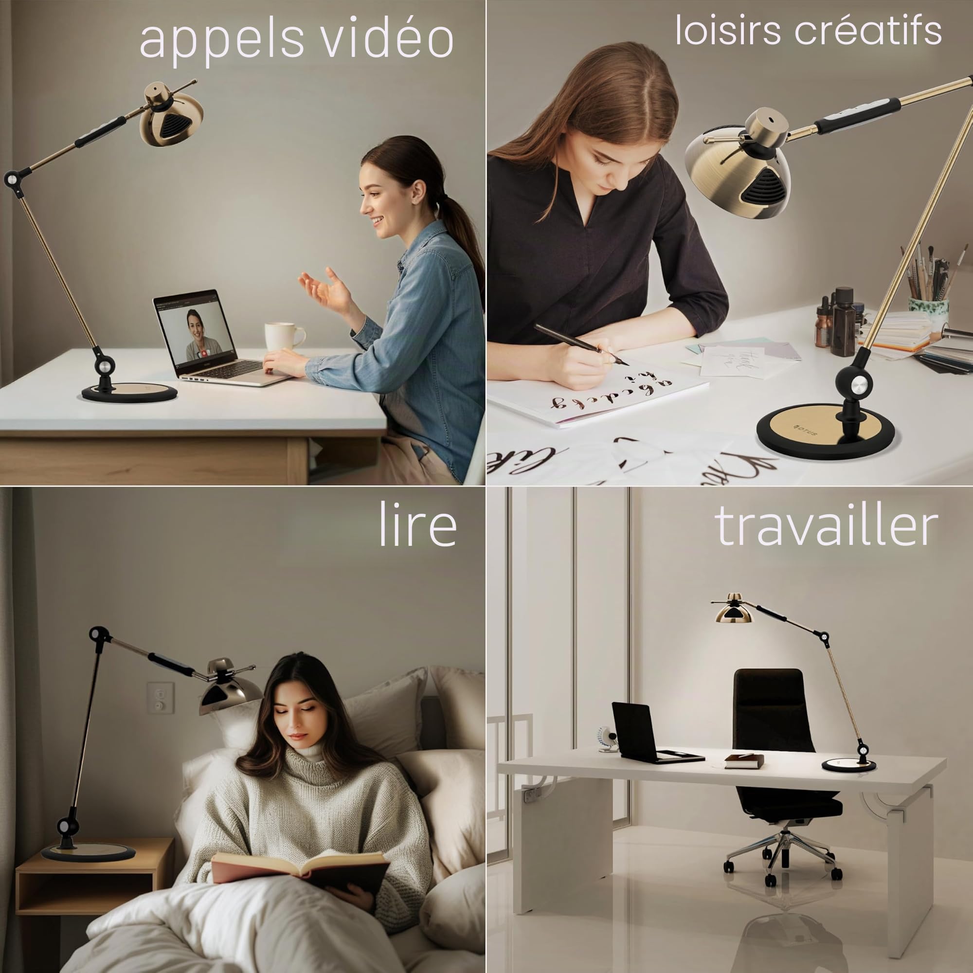 OTUS Lampe de bureau LED à intensité variable avec contrôle gestuel, lampe de bureau rétro, 3 modes de couleur, 12 niveaux de luminosité, bras flexible en métal, lampe de table LED et lampe de travail