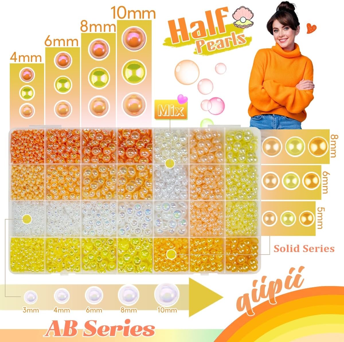 28 Types Yellow Flatback Pearls w B7000 Jewelry Glue for Bedazzling Crafting 3mm 4mm 5mm 6mm 8mm 10mm Flatback Colorful AB Half Pearls Charms for Nails Face Eyes Makeup Crafts Tumblers Bottles - Image 2