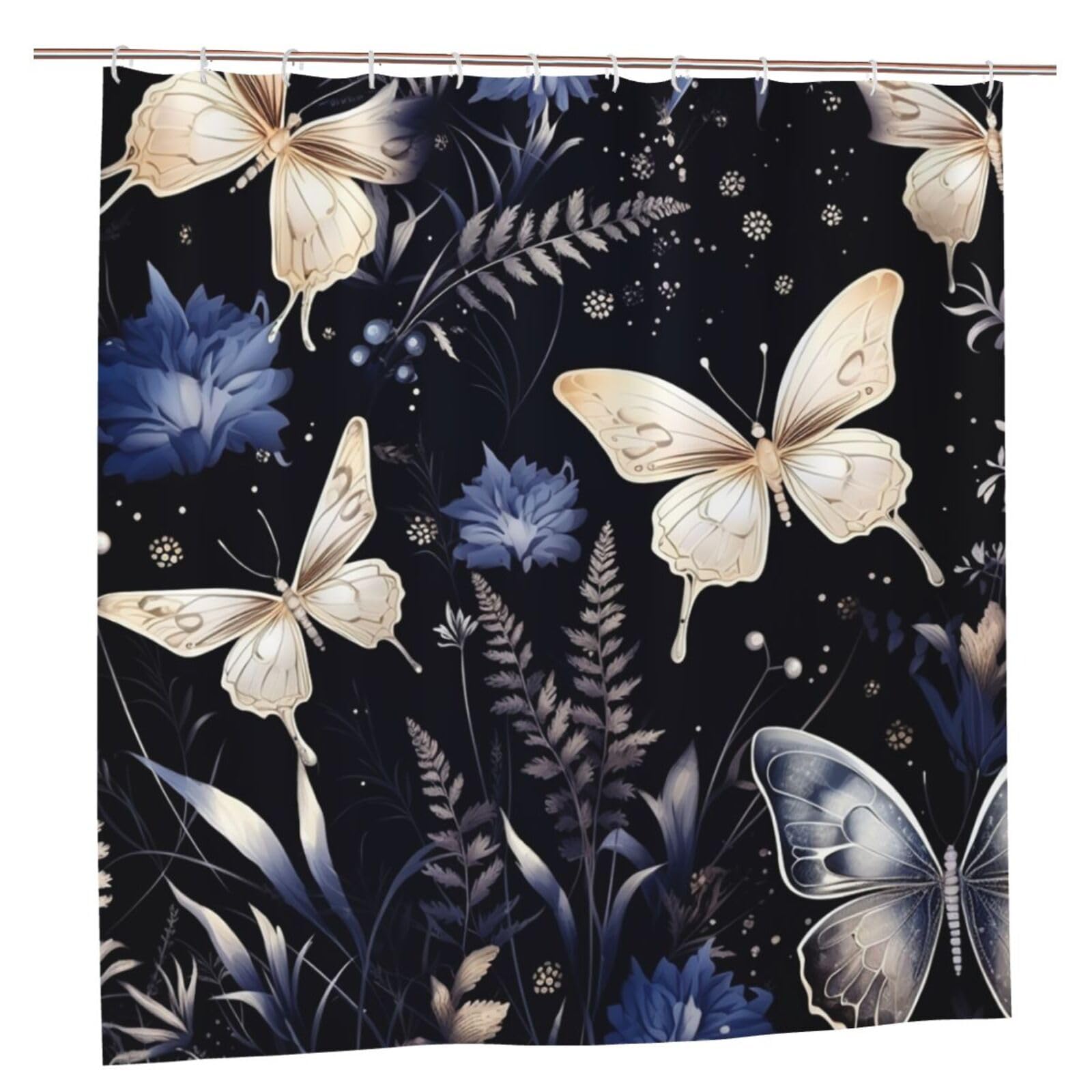 Rideau de douche anti éclaboussure tissu étanche motif papillon 183cm