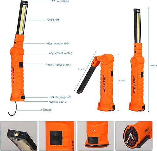 Miniatura 3 de Luces LED de trabajo recargables, linterna de mano para hombre, regalo de cumpleaños, luz de trabajo magnética, rotación de 360, 5 modos, linterna